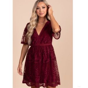 NWOT Bella Ella Boutique Light My Fire Wine Purple Lace Mini Dress